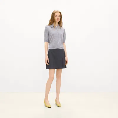 Theory Pleated A-line Mini Skirt In Drape Flannel In Charcoal Melange