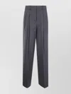 Theory Pleated Belt Loop Buttoned Back Trousers In Blue