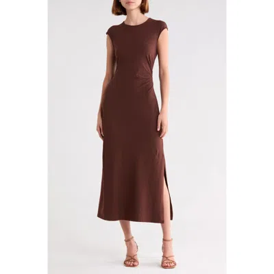 Theory Pleated Cap Sleeve Midi Dress In Burgundy