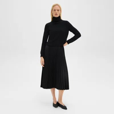 Theory Pleated Combo Dress In Stretch Wool-blend In Black