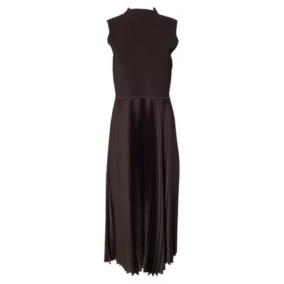 THEORY PLEATED COMBO MIDI DRESS IN BROWN RAYON
