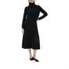 Theory Pleated Combo Dress In Stretch Wool-blend In Black
