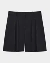Theory Pleated Crunch Linen Shorts In Black