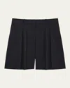 Theory Pleated Crunch Linen Shorts In Black