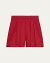 Theory Pleated Crunch Linen Shorts In Cherry