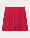 Theory Pleated Crunch Linen Shorts In Cherry