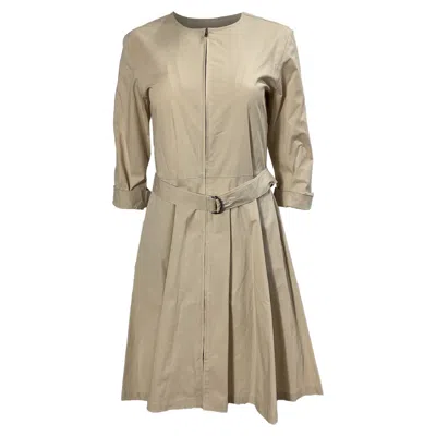 Theory Pleated Dress With Belt In Beige Cotton