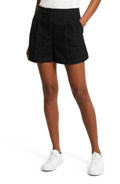THEORY THEORY PLEATED EYELET DETAIL COTTON SHORTS