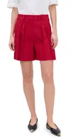 Theory Pleated Linen Blend Shorts In Cherry