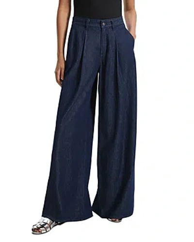 Theory Pleated High Rise Wide Leg Jeans In Blue In Indigo