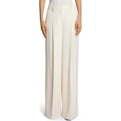 Theory Pleated High Rise Wide Leg Pants In White
