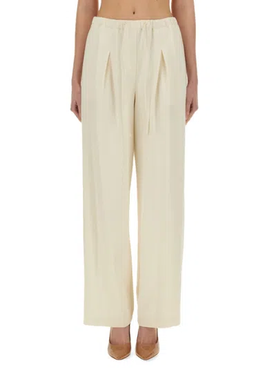 Theory Pleated High-waisted Pants With Relaxed Fit In Beige