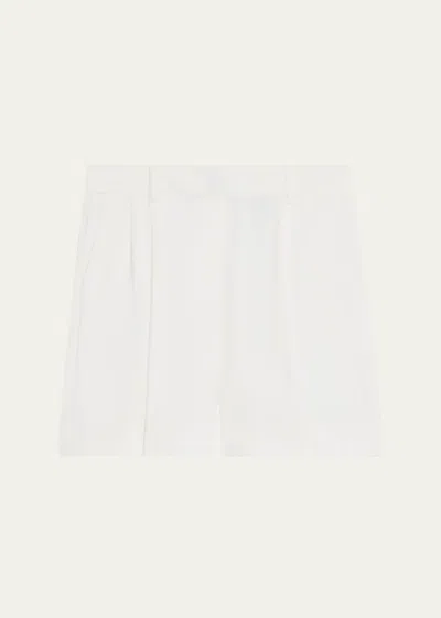 Theory Pleated Linen-blend Wide-leg Shorts In Wht
