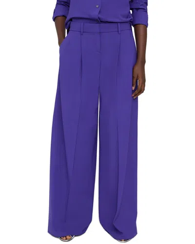 Theory Pleated Low-rise Wool-blend Pant In Blue