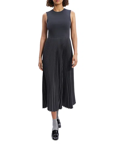 Theory Pleated Midi Dress In Charcoal Melange