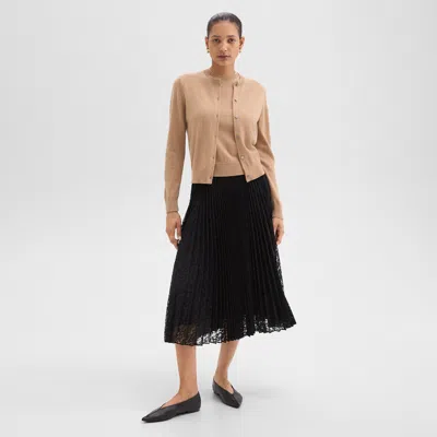 Theory Pleated Midi Skirt In Leopard Lace In Black