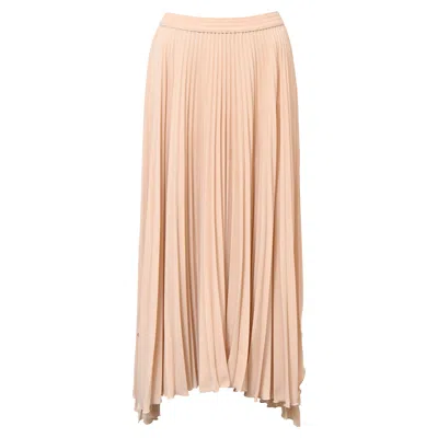 Theory Pleated Midi Skirt In Nude Viscose In Brown
