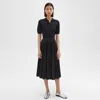 Theory Pleated Midi Skirt In Sleek Poplin In Black