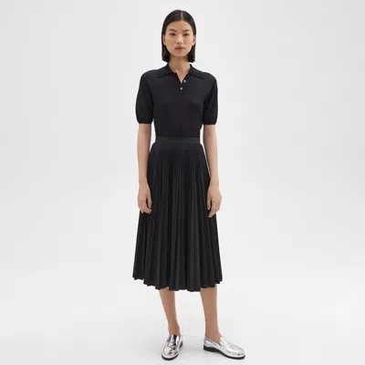 Theory Pleated Midi Skirt In Sleek Poplin In Black