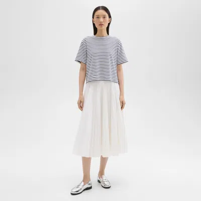 Theory Pleated Midi Skirt In Sleek Poplin In White