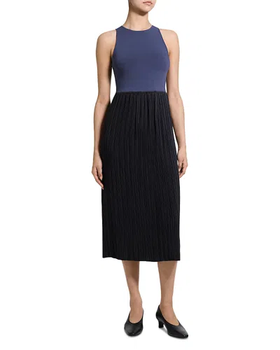 Theory Pleated Midi Tank Dress In Blue