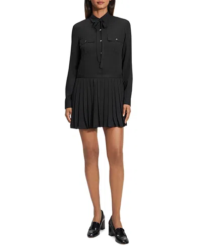 Theory Pleated Mini Dress In Black