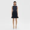 Theory Pleated Mini Dress In Sleek Poplin In Nocturne Navy