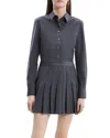 Theory Pleated Skirt Mini Dress Charcoal Melange In Charcoal Melange