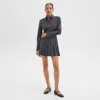 Theory Pleated Mini Shirt Dress In Stretch Wool-blend In Charcoal Melange