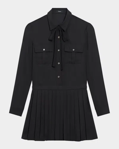 Theory Pleated Mini Shirtdress In Black