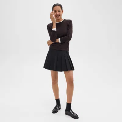 Theory Pleated Mini Skirt In Stretch Wool-blend In Black