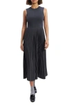 Theory Pleated Mixed Media Midi Dress In Blue