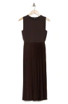 Theory Combo Pleated Wool Suiting Sleeveless Midi Dress In Hickory