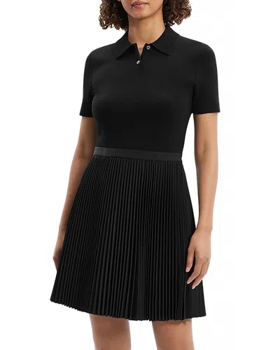 Theory Pleated Polo Mini Dress In Black