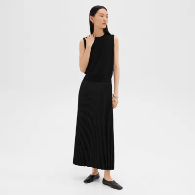 Theory Pleated Pull-on Skirt In Stretch Wool-blend In Black