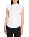 Theory Cinched Cap Sleeve Shirt In Good Cotton In White