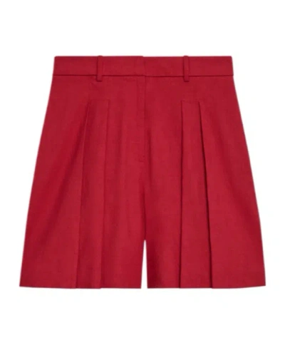 Theory Pleated Crunch Linen Shorts In Cherry