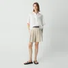 Theory Pleated Short In Good Linen In Straw