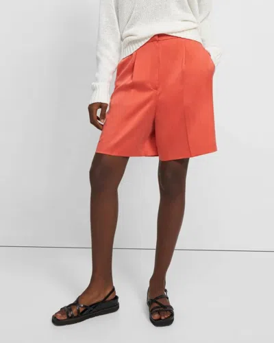 Theory Pleated Shorts In Coral In Red