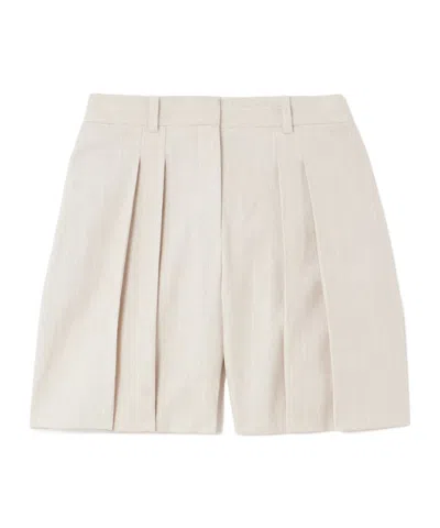 Theory Pleated Linen-blend Canvas Shorts In Neutrals