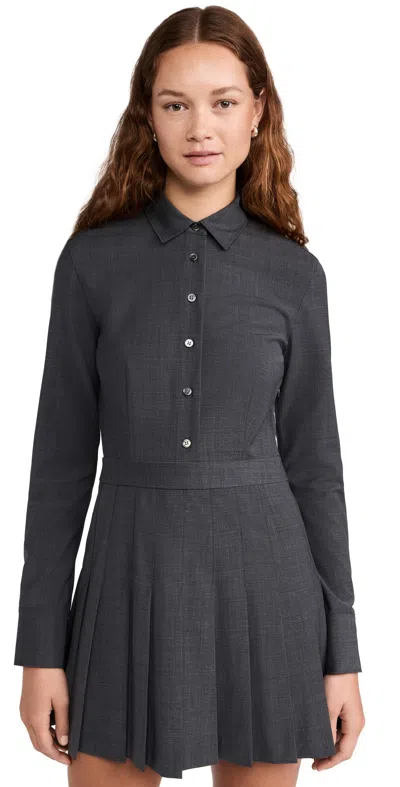 Theory Pleated Skirt Mini Dress Charcoal Melange In Grey