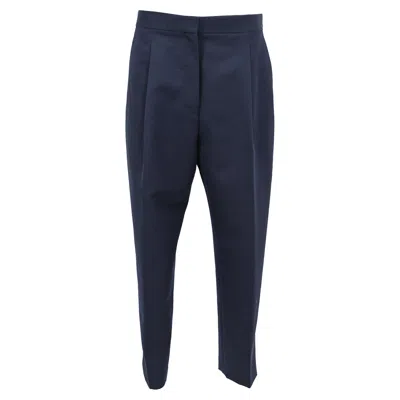 Pre-owned Theory Pleated Straight-leg Trousers In Navy Blue Wool