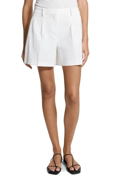 Theory Pleated Stretch Linen Blend Shorts In White