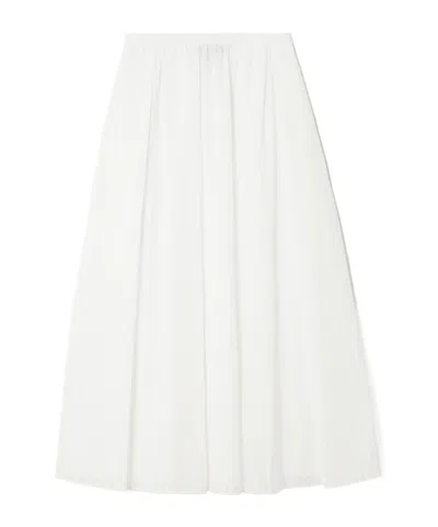 Theory Pleated Striped Cotton-poplin Midi Skirt In White