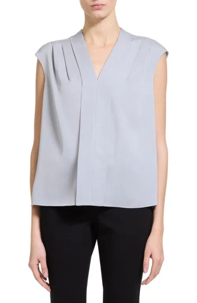 Theory Pleated V-neck Silk Shell In Gray