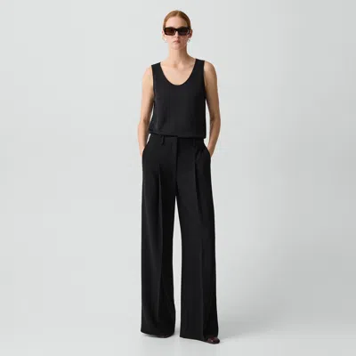 Theory Pleated Linen Wide-leg Pants In Black