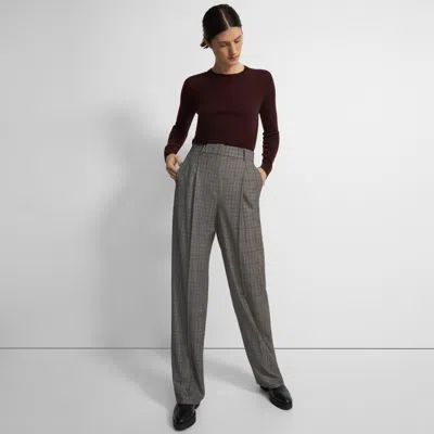 Theory Pleated Wide-leg Pant In Wool Flannel In Multi