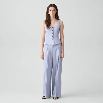 Theory Pleated Wide-leg Pant In Linen-viscose In Blue