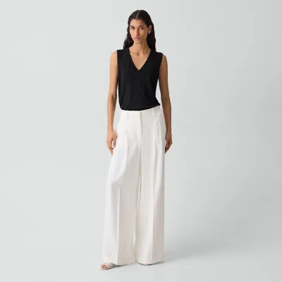 Theory Pleated Wide-leg Pant In Linen-viscose In Multi
