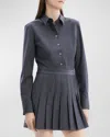 Theory Pleated Skirt Mini Dress Charcoal Melange In Chmg